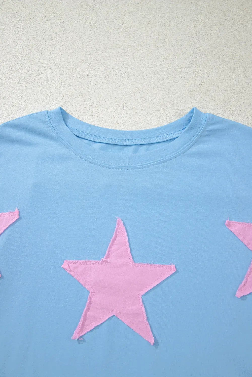 Myosotis Frayed Denim Star Patched Oversize T Shirt Love Salve